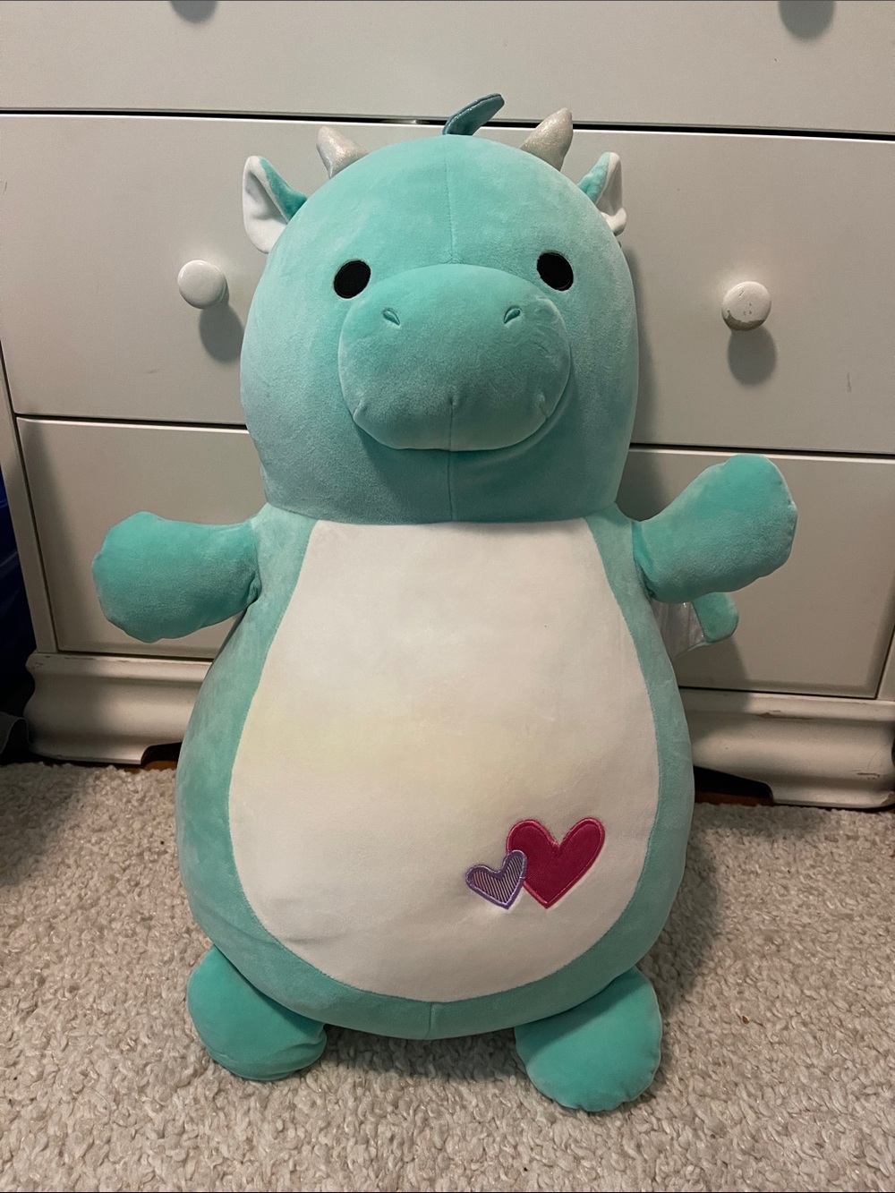 Plush Dragon Squishmallow - Aqua with White Belly